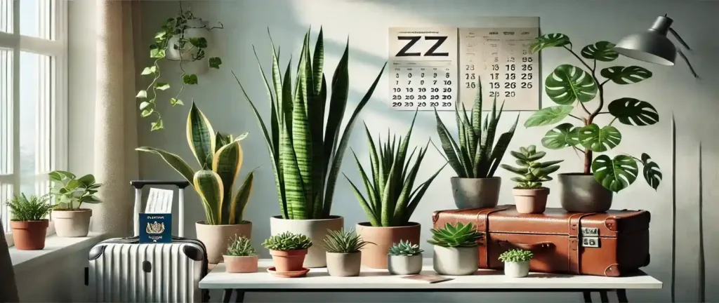 Cómo regar plantas en vacaciones mostrando 5 especies inmortales Sansevieria Zamioculca preparadas para ausencia
