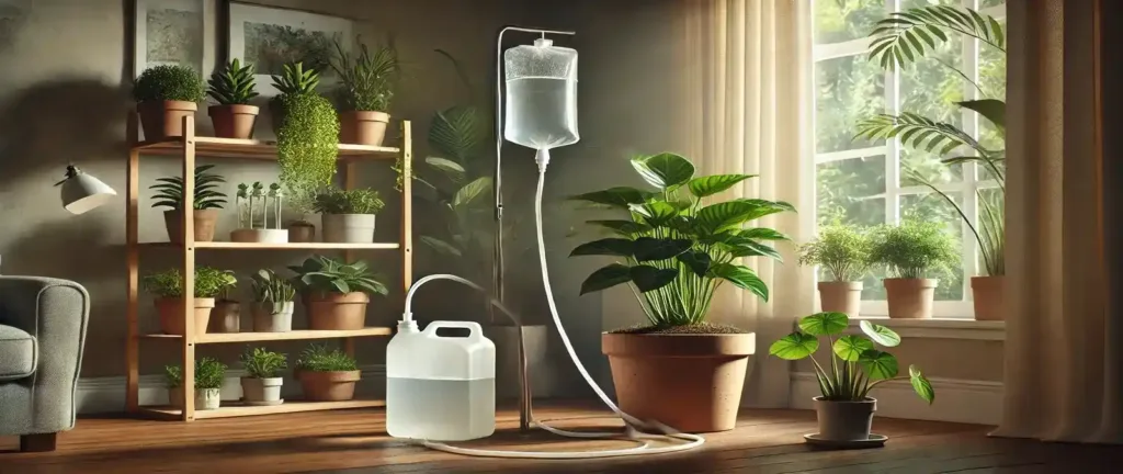 Métodos para regar plantas en vacaciones con botella invertida y sistema de cordón por capilaridad